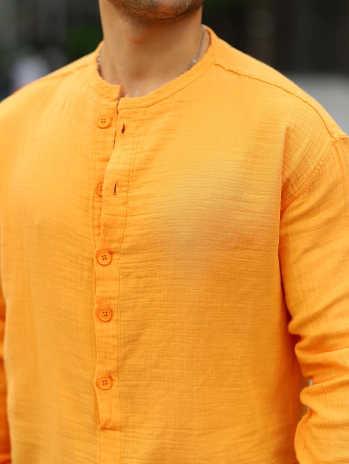 Chemise en muslin oversize à col mandarin à demi - boutonnage - Justyol