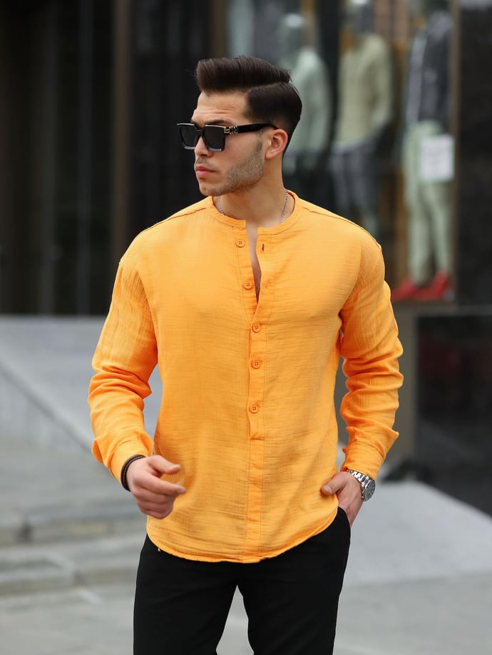 Chemise en muslin oversize à col mandarin à demi - boutonnage - Justyol