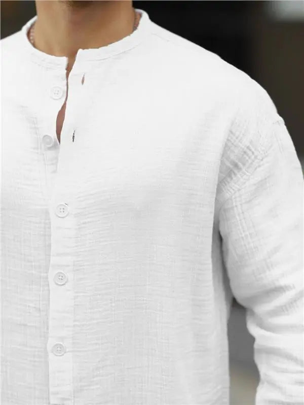 Chemise homme oversize en mousseline col mao demi-patte