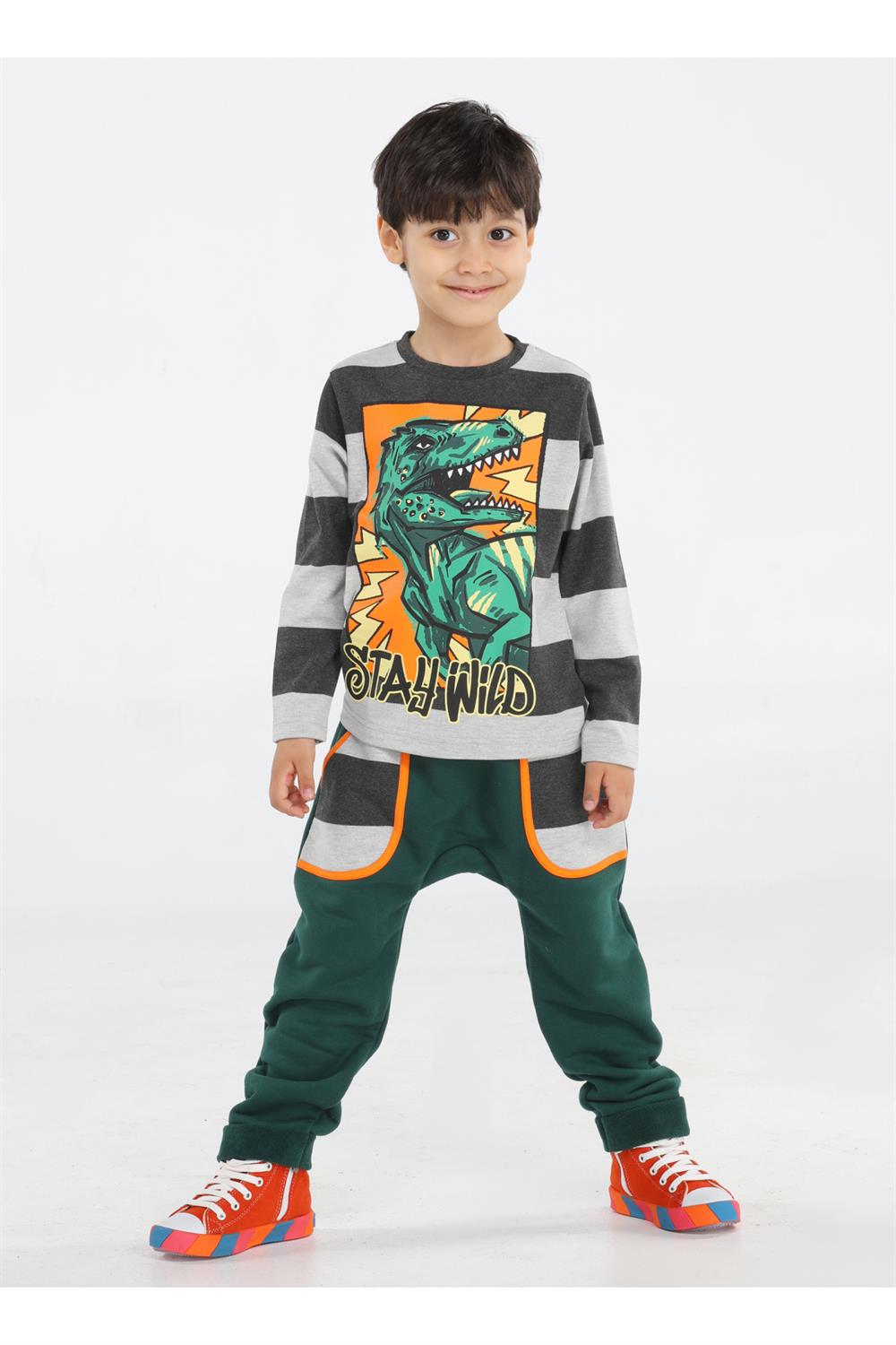 yeşil t-rex cepli baggy pantolon + t-shirt k