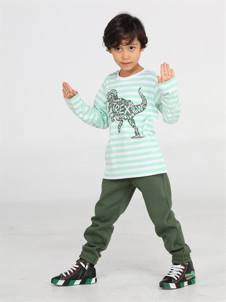 yeşil yazili dino jogger +t-shirt takim