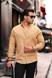 Krinkıl Pamuklu Keten Gömlek - Su Yeşili - Justyol