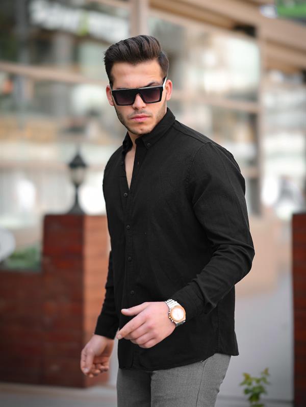 Krinkıl Pamuklu Keten Gömlek - Su Yeşili - Justyol