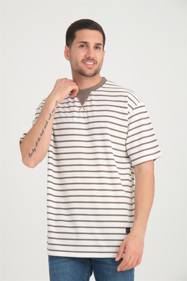 zarf yaka detayli çizgili oversize t - Justyol