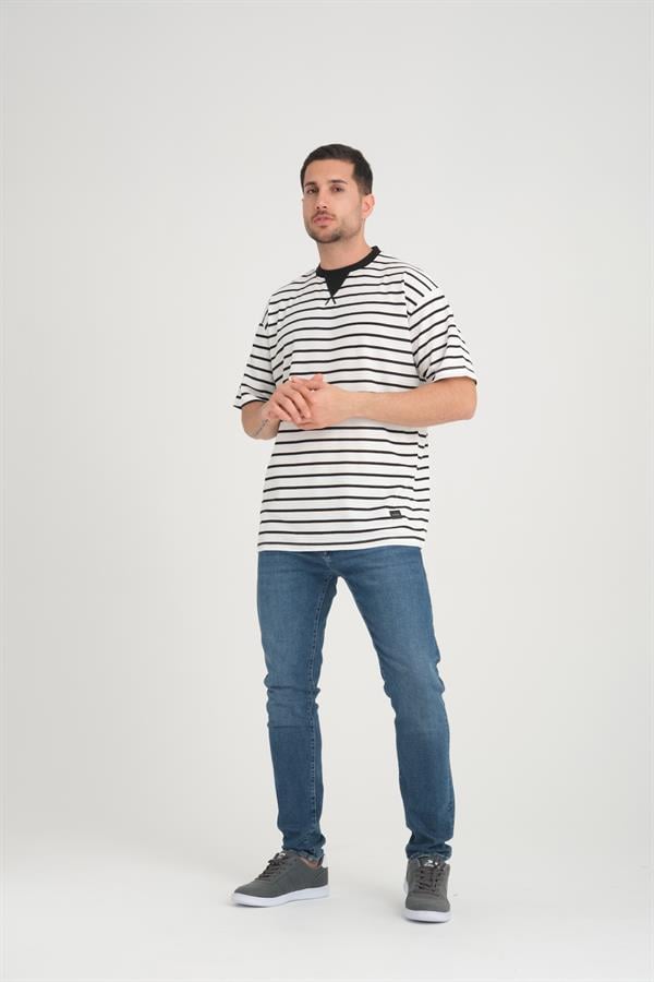 zarf yaka detayli çizgili oversize t - Justyol
