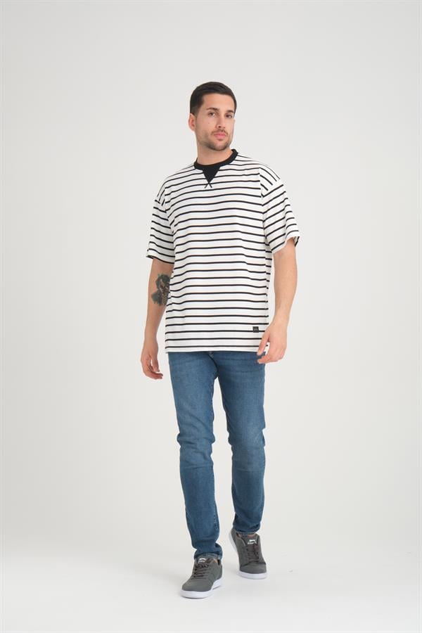 zarf yaka detayli çizgili oversize t - Justyol
