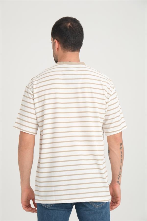 zarf yaka detayli çizgili oversize t - Justyol