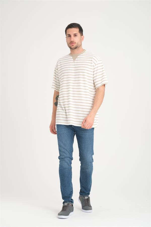 zarf yaka detayli çizgili oversize t - Justyol