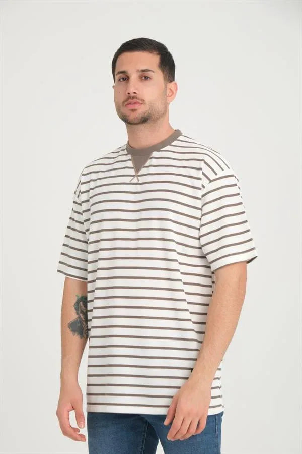 t‑shirt oversize homme rayé col enveloppe