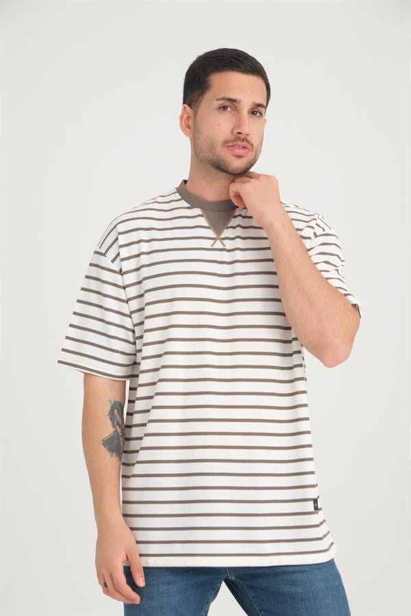 zarf yaka detayli çizgili oversize t - Justyol