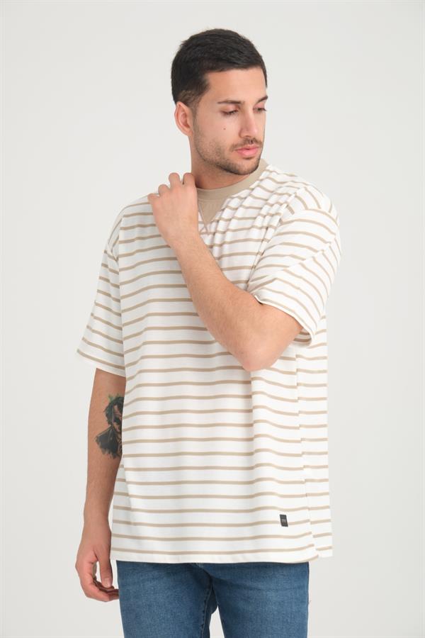 zarf yaka detayli çizgili oversize t - Justyol