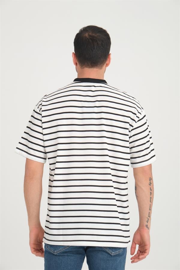 zarf yaka detayli çizgili oversize t - Justyol