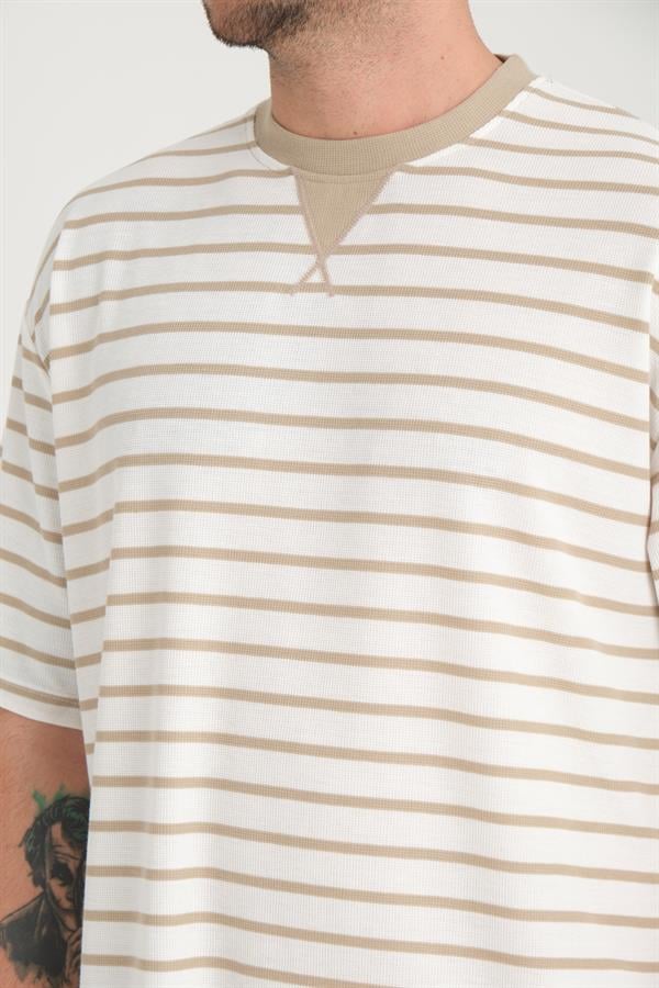 zarf yaka detayli çizgili oversize t - Justyol