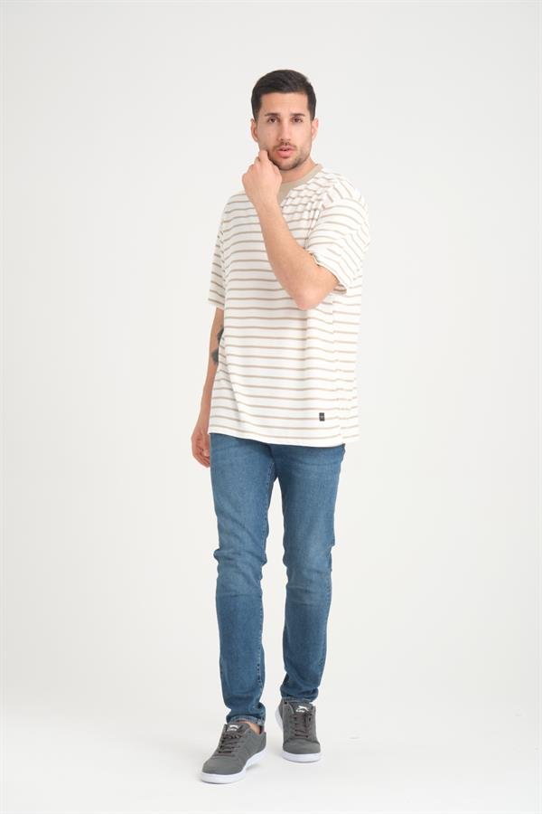 zarf yaka detayli çizgili oversize t - Justyol