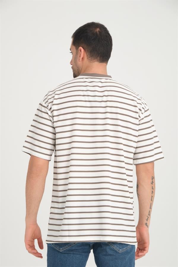 zarf yaka detayli çizgili oversize t - Justyol