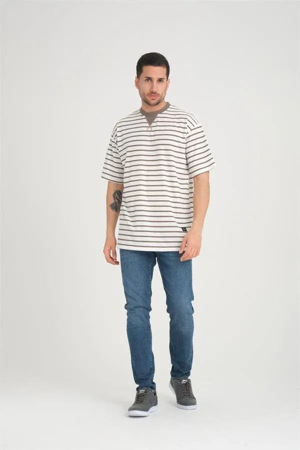 t‑shirt oversize homme rayé col enveloppe