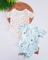 giraffe&elephant themed organic 2-piece short sleeve bodysuit set